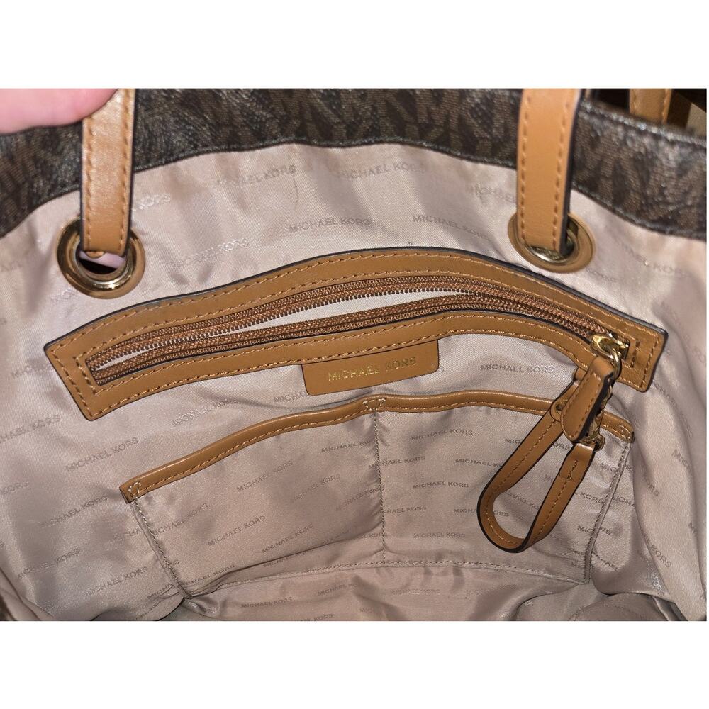 Michael Kors Jet Set MK Logo Brown Signature Tote - Picture 4 of 6